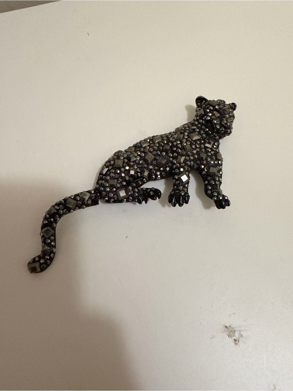 5" Black Crystal Panther Brooch/Pendant by Pink Linen with Articulating Tail